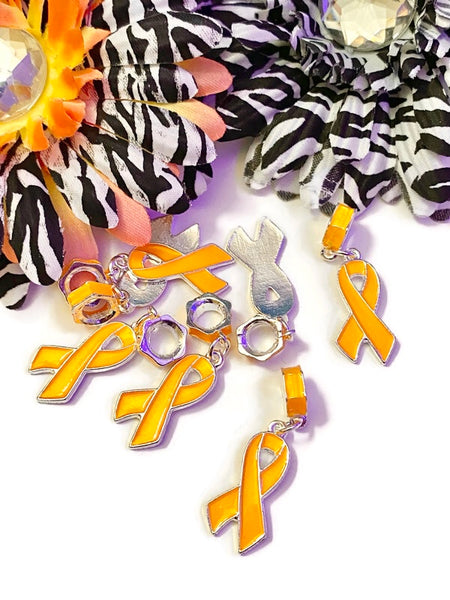 Orange Awareness Ribbon Charms - ADD ADHD Attention Deficit COPD Diversity Hunger Self-Harm Multiple Sclerosis Gun Violence Animal Cruelty