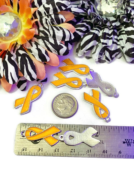 Orange Awareness Ribbon Charms - ADD ADHD Attention Deficit COPD Diversity Hunger Self-Harm Multiple Sclerosis Gun Violence Animal Cruelty