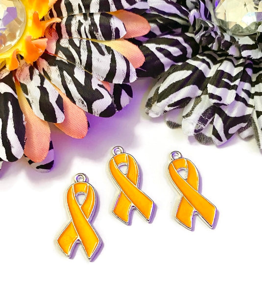 Orange Awareness Ribbon Charms - ADD ADHD Attention Deficit COPD Diversity Hunger Self-Harm Multiple Sclerosis Gun Violence Animal Cruelty