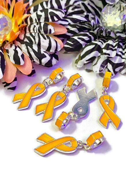 Orange Awareness Ribbon Charms - ADD ADHD Attention Deficit COPD Diversity Hunger Self-Harm Multiple Sclerosis Gun Violence Animal Cruelty