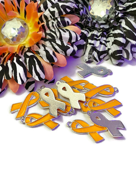 Orange Awareness Ribbon Charms - ADD ADHD Attention Deficit COPD Diversity Hunger Self-Harm Multiple Sclerosis Gun Violence Animal Cruelty