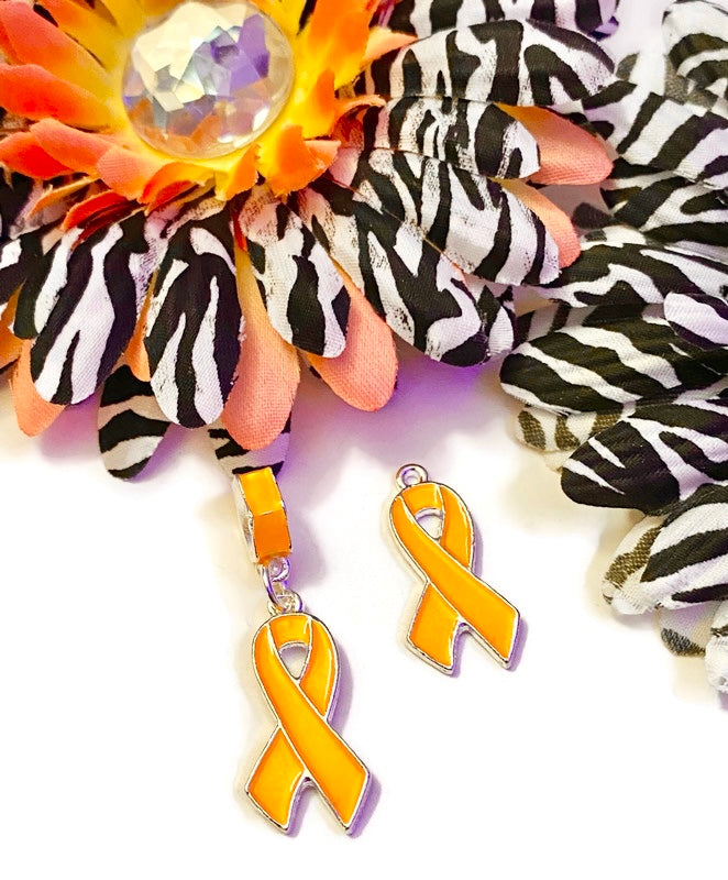 Orange Awareness Ribbon Charms - ADD ADHD Attention Deficit COPD Diversity Hunger Self-Harm Multiple Sclerosis Gun Violence Animal Cruelty