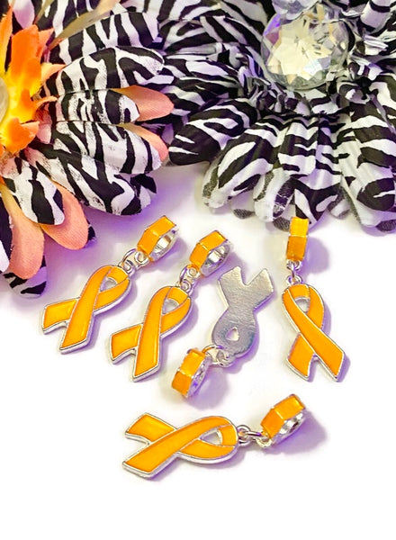 Orange Awareness Ribbon Charms - ADD ADHD Attention Deficit COPD Diversity Hunger Self-Harm Multiple Sclerosis Gun Violence Animal Cruelty