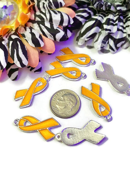 Orange Awareness Ribbon Charms - ADD ADHD Attention Deficit COPD Diversity Hunger Self-Harm Multiple Sclerosis Gun Violence Animal Cruelty