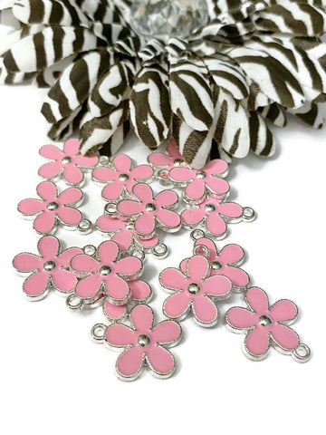 5 Pc Light Pink Forget-Me-Not Style Enamel Flower Charm - Breast Cancer Awareness Support Hope Cure Survivor Fighter DIY Jewelry Charms