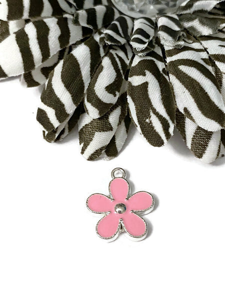 5 Pc Light Pink Forget-Me-Not Style Enamel Flower Charm - Breast Cancer Awareness Support Hope Cure Survivor Fighter DIY Jewelry Charms