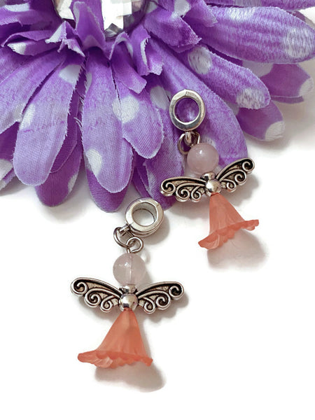 Pink Rose Quartz Bead Angel Awareness Charms - Pink Breast Cancer Awareness Survivor Fight Hope Cure Support Save the Tatas Faith Angel Jewelry