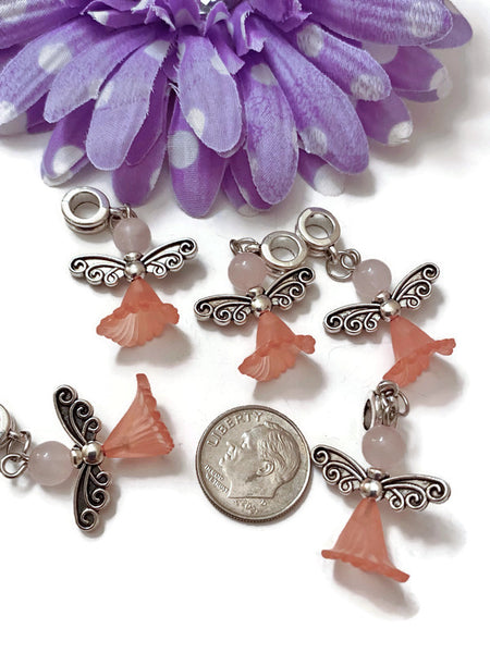 Pink Rose Quartz Bead Angel Awareness Charms - Pink Breast Cancer Awareness Survivor Fight Hope Cure Support Save the Tatas Faith Angel Jewelry