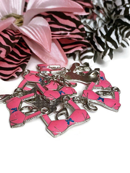 Pink Save The TaTas Bra Bikini Top Enamel Awareness Pendant Charms - Hope Breast Cancer Jewelry Survivor Fighter Strength Cure Support Charm