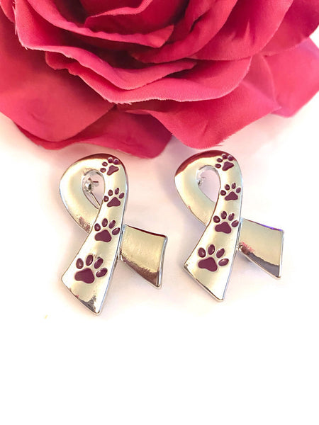 Purple & Silver Tone Paw Print Awareness Pin Brooch - Animal Disease Cancer Illness Support Hope Cure Fur Babies Paw Print Accessories Gifts