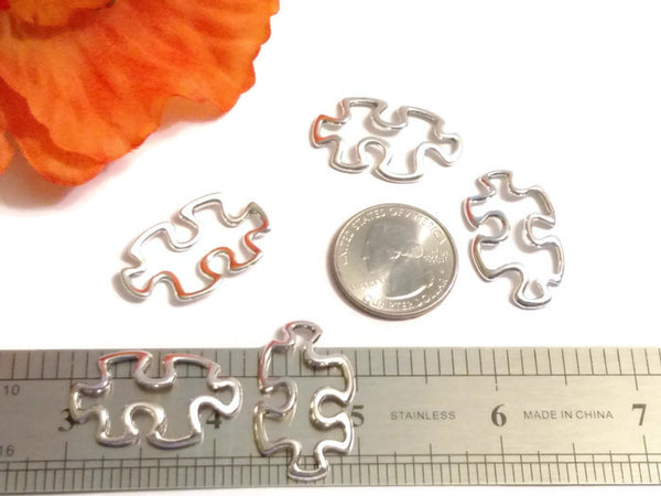 10Pc Silver Tone Autism Awareness Puzzle Connector Charm- Puzzle Inspirational Autistic Spectrum Disorders Asperger's Awareness Cure Support