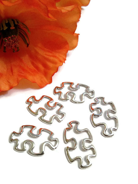 10Pc Silver Tone Autism Awareness Puzzle Connector Charm- Puzzle Inspirational Autistic Spectrum Disorders Asperger's Awareness Cure Support