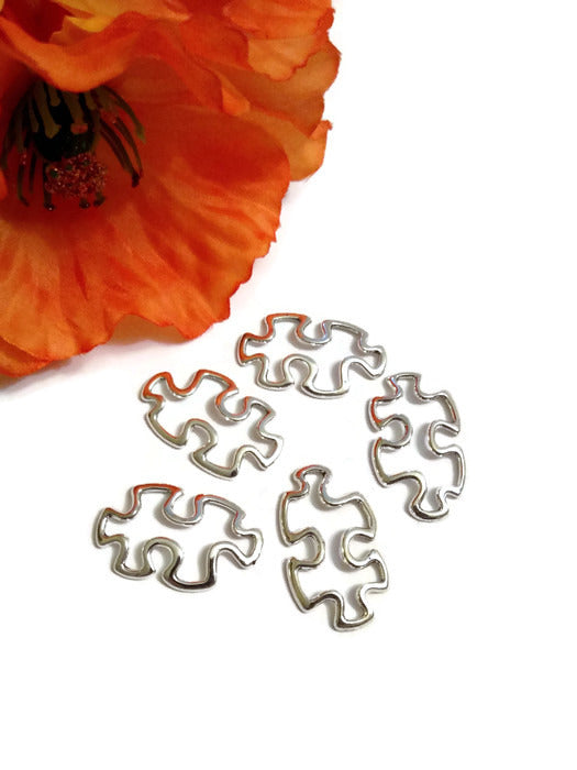 10Pc Silver Tone Autism Awareness Puzzle Connector Charm- Puzzle Inspirational Autistic Spectrum Disorders Asperger's Awareness Cure Support