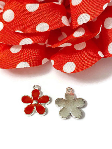 5 Pc Red Forget-Me-Not Style Enamel Flower Charm - Red Awareness Cause HIV/AIDS Substance Abuse Heart Disease Hope Survivor Support Charms