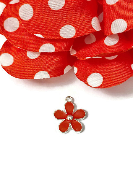 5 Pc Red Forget-Me-Not Style Enamel Flower Charm - Red Awareness Cause HIV/AIDS Substance Abuse Heart Disease Hope Survivor Support Charms