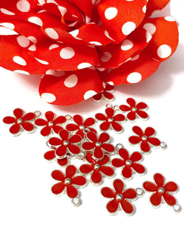 5 Pc Red Forget-Me-Not Style Enamel Flower Charm - Red Awareness Cause HIV/AIDS Substance Abuse Heart Disease Hope Survivor Support Charms