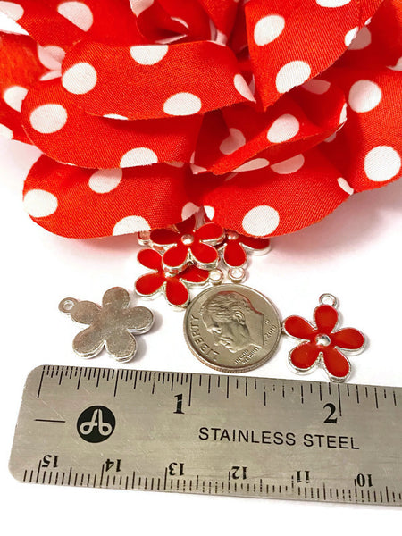 5 Pc Red Forget-Me-Not Style Enamel Flower Charm - Red Awareness Cause HIV/AIDS Substance Abuse Heart Disease Hope Survivor Support Charms