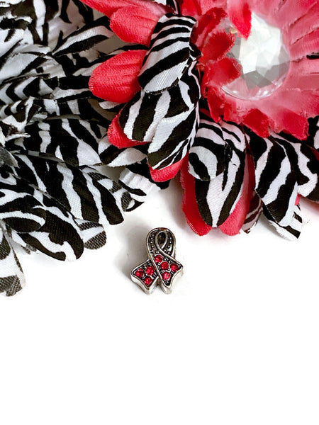 Red Rhinestone Awareness Ribbon Slide Bead - Hope Cancer Support Jewelry Heart Disease HIV/AIDS Substance Abuse M.A.D.D. Red Ribbon Week