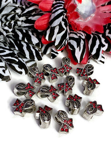 Red Rhinestone Awareness Ribbon Slide Bead - Hope Cancer Support Jewelry Heart Disease HIV/AIDS Substance Abuse M.A.D.D. Red Ribbon Week