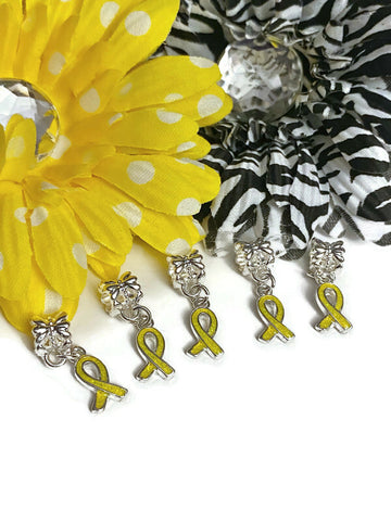 5 Pcs Canary Yellow Awareness Small Ribbon Dangle Pendant Charms - Childhood Cancer Support Our Troops Suicide Prevention Missing Children