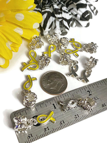 5 Pcs Canary Yellow Awareness Small Ribbon Dangle Pendant Charms - Childhood Cancer Support Our Troops Suicide Prevention Missing Children