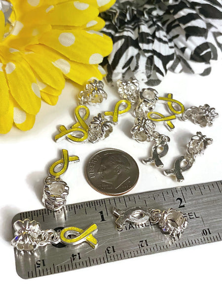 5 Pcs Canary Yellow Awareness Small Ribbon Dangle Pendant Charms - Childhood Cancer Support Our Troops Suicide Prevention Missing Children