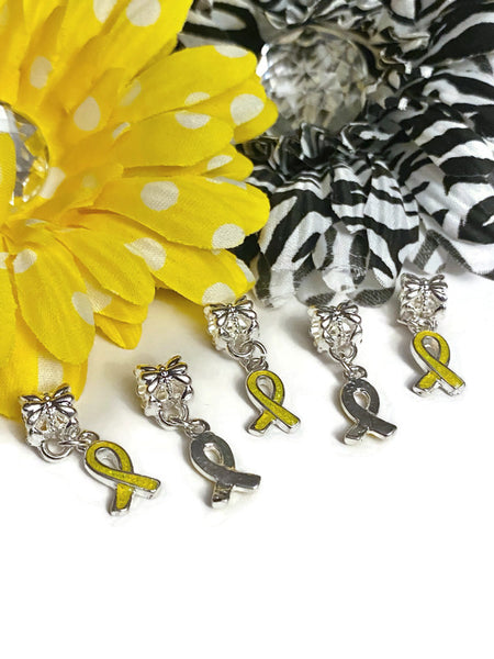 5 Pcs Canary Yellow Awareness Small Ribbon Dangle Pendant Charms - Childhood Cancer Support Our Troops Suicide Prevention Missing Children