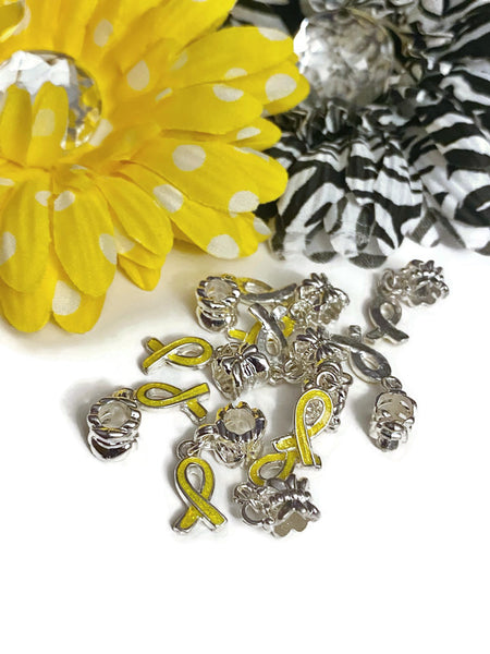 5 Pcs Canary Yellow Awareness Small Ribbon Dangle Pendant Charms - Childhood Cancer Support Our Troops Suicide Prevention Missing Children