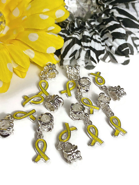 5 Pcs Canary Yellow Awareness Small Ribbon Dangle Pendant Charms - Childhood Cancer Support Our Troops Suicide Prevention Missing Children