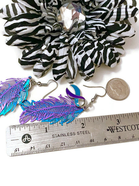 Suicide Feather Handmade Charm Awareness Earrings - Suicide Awareness Support Loss Hope My Story Isn't Over Yet Feather Earrings Gifts