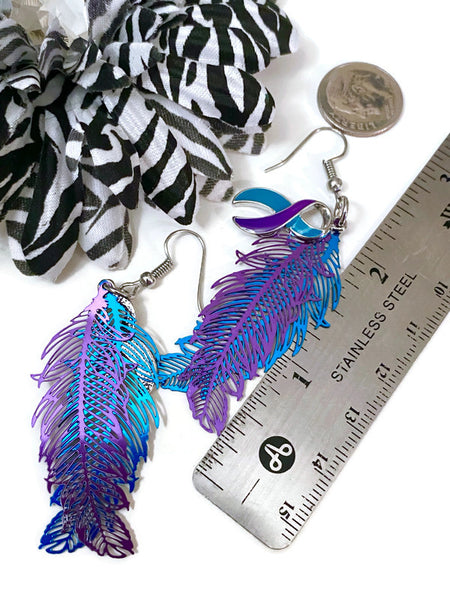 Suicide Feather Handmade Charm Awareness Earrings - Suicide Awareness Support Loss Hope My Story Isn't Over Yet Feather Earrings Gifts