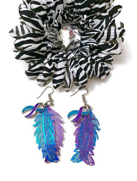 Suicide Feather Handmade Charm Awareness Earrings - Suicide Awareness Support Loss Hope My Story Isn't Over Yet Feather Earrings Gifts