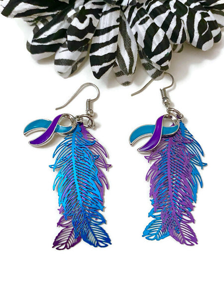 Suicide Feather Handmade Charm Awareness Earrings - Suicide Awareness Support Loss Hope My Story Isn't Over Yet Feather Earrings Gifts