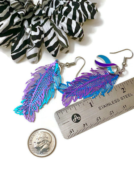 Suicide Feather Handmade Charm Awareness Earrings - Suicide Awareness Support Loss Hope My Story Isn't Over Yet Feather Earrings Gifts