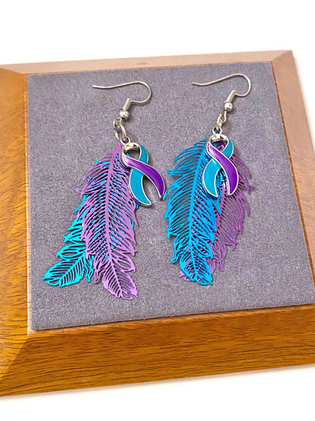 Suicide Feather Handmade Charm Awareness Earrings - Suicide Awareness Support Loss Hope My Story Isn't Over Yet Feather Earrings Gifts