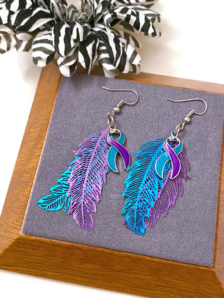 Suicide Feather Handmade Charm Awareness Earrings - Suicide Awareness Support Loss Hope My Story Isn't Over Yet Feather Earrings Gifts