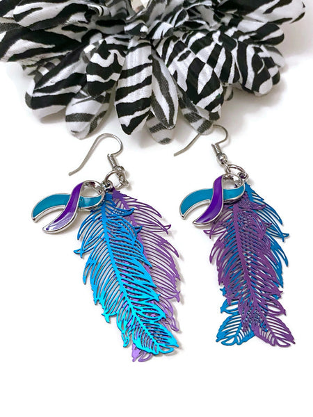 Suicide Feather Handmade Charm Awareness Earrings - Suicide Awareness Support Loss Hope My Story Isn't Over Yet Feather Earrings Gifts