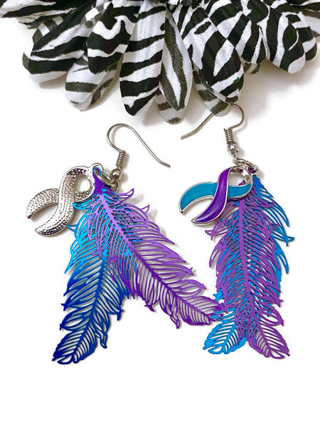 Suicide Feather Handmade Charm Awareness Earrings - Suicide Awareness Support Loss Hope My Story Isn't Over Yet Feather Earrings Gifts