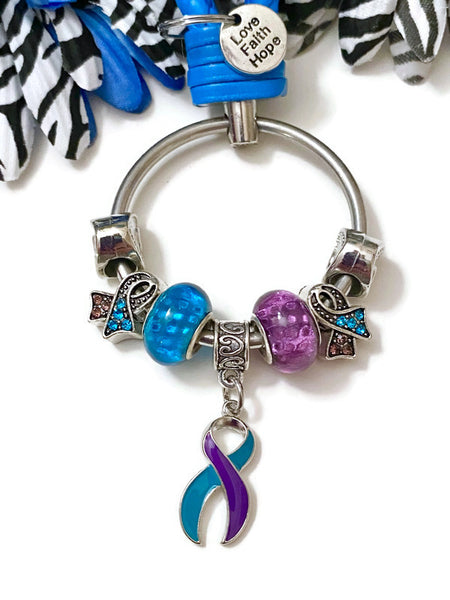 1Pc Teal/Purple Suicide Awareness Bead Dangle Keychain Ring - Suicide Prevention Loss Mental Health Hope Support Awareness Gifts Jewelry