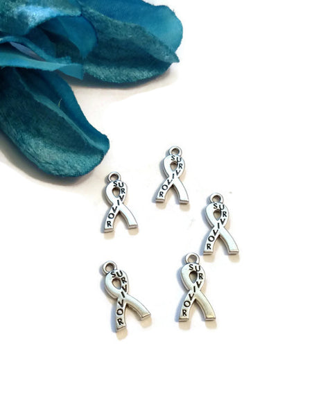 Survivor Awareness Ribbon Pendant Charms - Hope Inspirational Jewelry Cancer Cure Support Survive Faith Believe DIY Jewelry Pendant Charms