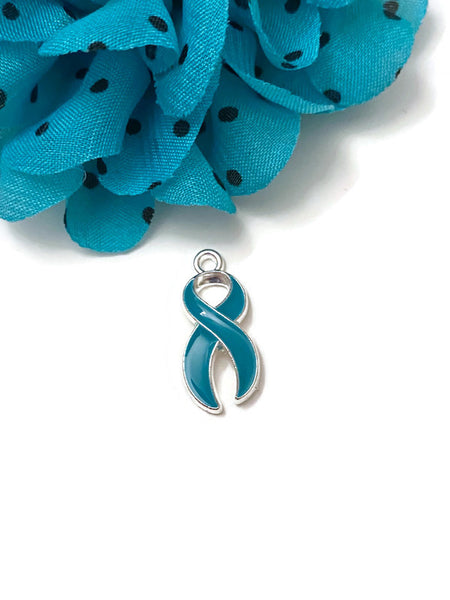 Teal Classic Style Enamel Awareness Ribbon Charm - Ovarian Cancers Anti Bullying Anxiety Disorder Sexual Assault OCD Substance Abuse PTSD