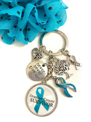 1 Pc Teal Color Ovarian Cancer Awareness Charm Keychain - Ovarian Cancers Hope Support Cure Keychains DIY Gifts Survivor Women's Health