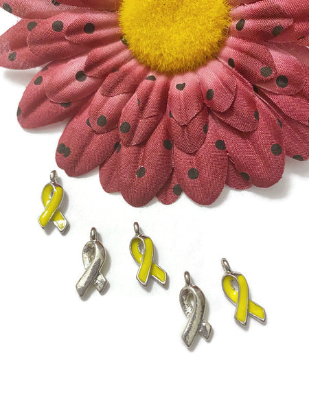 5Pc Tiny Yellow Enamel Awareness Ribbon Charm - Childhood Cancer Support Our Troops Suicide Prevention Missing Children Service Animals Hope