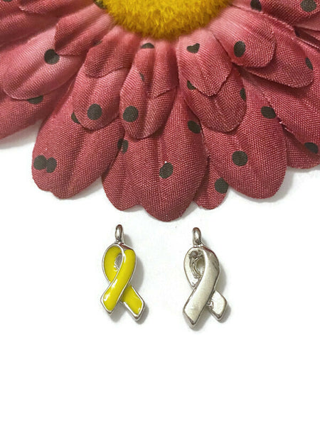 5Pc Tiny Yellow Enamel Awareness Ribbon Charm - Childhood Cancer Support Our Troops Suicide Prevention Missing Children Service Animals Hope