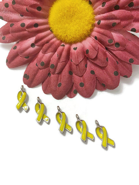 5Pc Tiny Yellow Enamel Awareness Ribbon Charm - Childhood Cancer Support Our Troops Suicide Prevention Missing Children Service Animals Hope