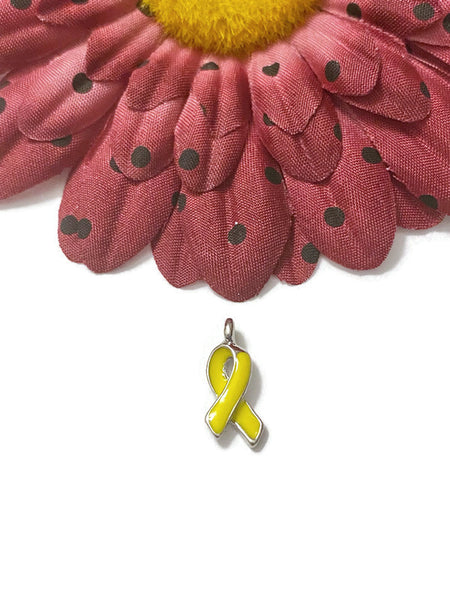 5Pc Tiny Yellow Enamel Awareness Ribbon Charm - Childhood Cancer Support Our Troops Suicide Prevention Missing Children Service Animals Hope