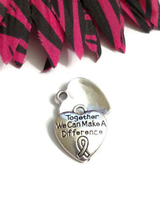 10 Pcs Together We Can Make A Difference Awareness Ribbon Pendant Charms - Cancer Hope Cure Support Survivor Inspirational DIY Jewelry