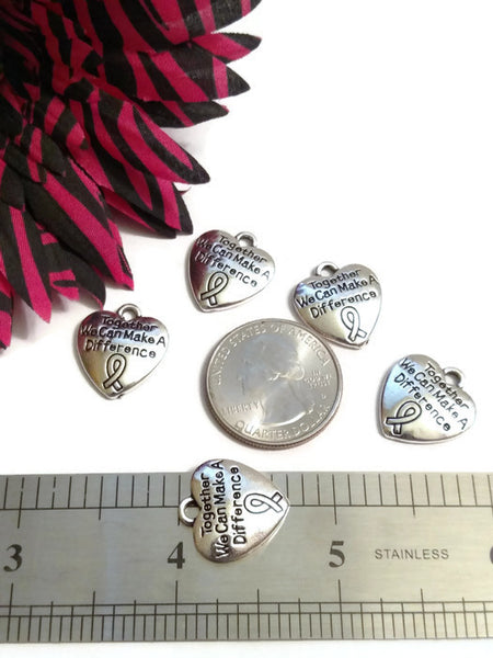 10 Pcs Together We Can Make A Difference Awareness Ribbon Pendant Charms - Cancer Hope Cure Support Survivor Inspirational DIY Jewelry