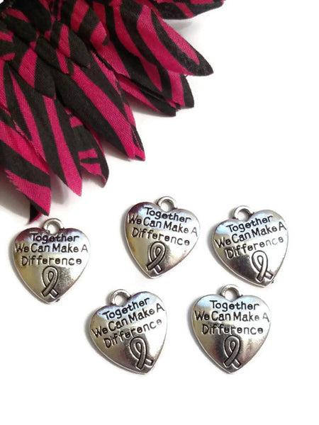 10 Pcs Together We Can Make A Difference Awareness Ribbon Pendant Charms - Cancer Hope Cure Support Survivor Inspirational DIY Jewelry