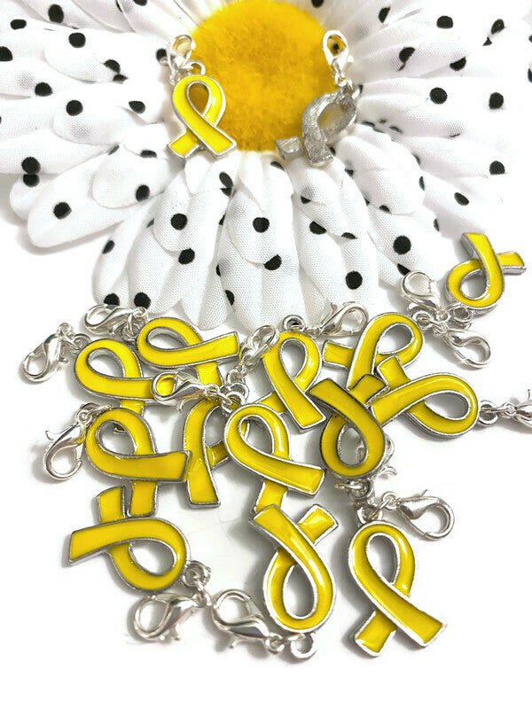 Yellow Enamel Awareness Ribbon Charm- Childhood Cancer Support Our Troops Suicide Prevention Missing Children Service Animals Hope Support